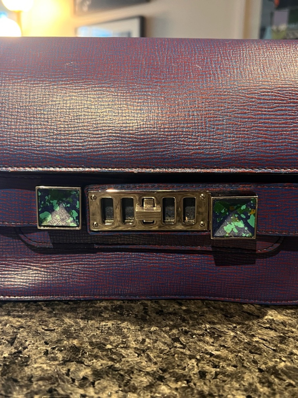 Proenza Schouler Purple Blue Textured Leather PS11 with Stone Accents - Picture 2 of 16